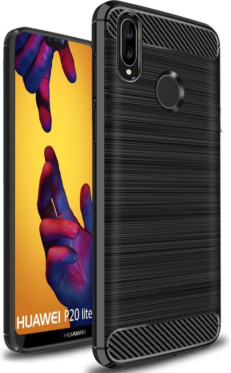 Hoesje geschikt voor Huawei P20 Lite Geborsteld - Zwart Rugged Armor - Case van iCall