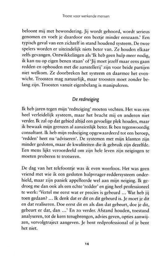 Tekstpagina met de kopjes 'Troost voor werkende mensen' en 'De redneiging'.