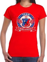 Rood Kort en Pittig team t-shirt / t-shirt rood dames XXL