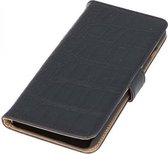 Croco Bookstyle Wallet Case Hoesjes Geschikt voor Samsung Galaxy Core LTE / 4G G386F Zwart