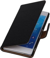 Croco Bookstyle Wallet Case Hoesjes voor Sony Xperia M4 Aqua Zwart