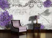 Lavender Flowers Dragonfly Vintage  Photo Wallcovering