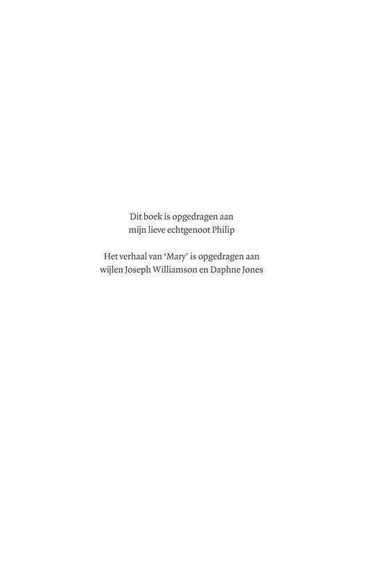 Introductiepagina van een boek met de tekst 'Dit boek is opgedragen aan mijn lieve echtgenoot Philip'.