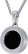 Quiges 12mm Mini Munt Hanger Zilverkleurig RVS Mat met Agaat Zwart Munt en Bolletjes Ketting 42-46cm