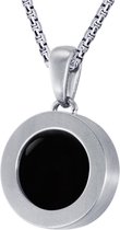 Quiges 12mm Mini Munt Hanger Zilverkleurig RVS Mat met Agaat Zwart Munt en Box Ketting Ankerketting 42-46cm