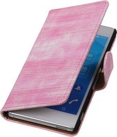 Lizard Bookstyle Wallet Case Hoesjes voor Sony Xperia M4 Aqua Roze