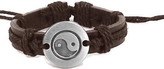 Montebello Armband Tai Chi Brown - PU Leer - Metaal - Hennep - ∅20cm