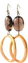 Oorbellen met rookkwarts en hanger vintage gold plated, 6 cm lang