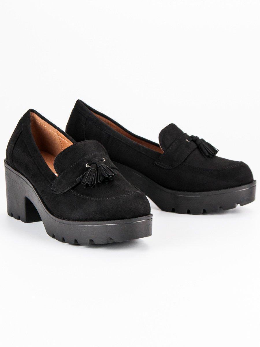 New Look Wide Fit WIDE FIT PATENT CHUNKY FRINGE LOAFERS - Instappers - black/zwart