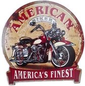 Metalen wandbord American biker - rood zwart beige creme - ca 30 x 30 cm