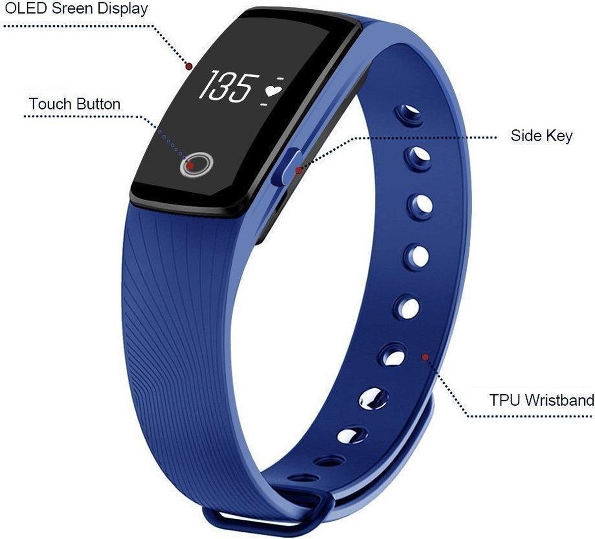 Activity Tracker met Hartslagmeter Blauw Fitness Armband