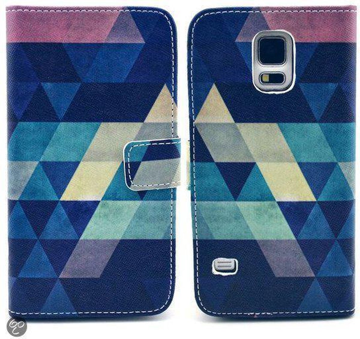 Kleurrijk Driehoeken Design Bookcase Hoesje Samsung Galaxy S5