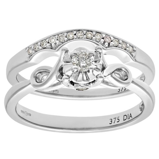 9k Wit Gouden Bruidsset Diamant Ring met Strik Design | bol.com