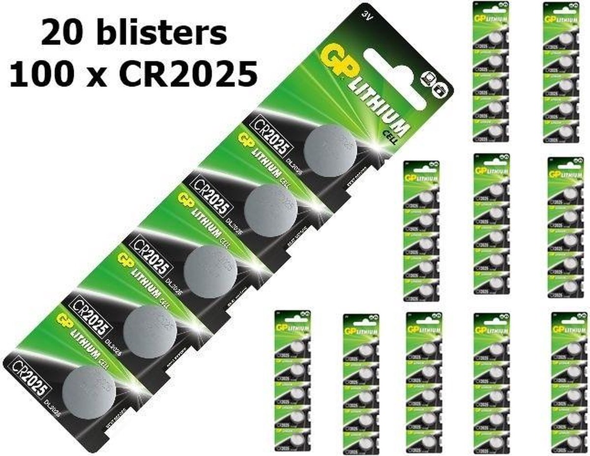 100 Stuks (20 blisters a 5st) - GP CR2025 3v lithium knoopcel batterij