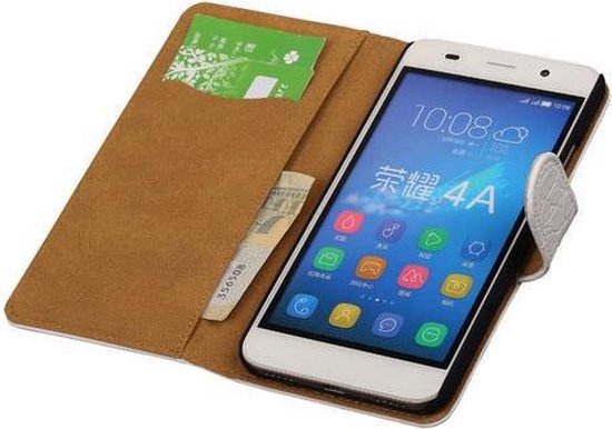 Huawei Honor Y6 - Étui Portefeuille Croco Booktype Wit
