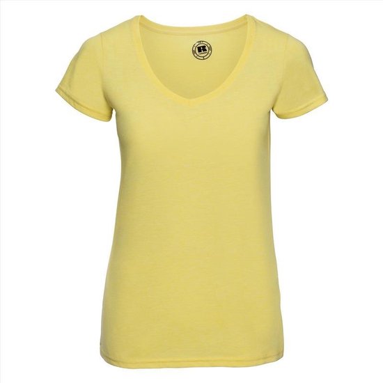 Basic V-hals t-shirt vintage washed geel voor dames - Dameskleding t-shirt geel M (38/50)