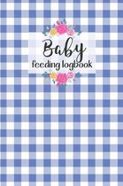Baby voedingslogboek op blauw geruite achtergrond met bloemenkrans
