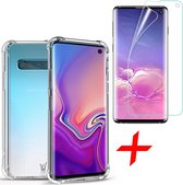 Hoesje geschikt voor Samsung Galaxy S10 - Anti Shock Proof Siliconen Back Cover Case Hoes Transparant - PET Folie Screenprotector