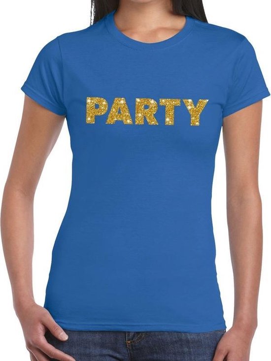 Party goud glitter tekst t-shirt blauw voor dames M