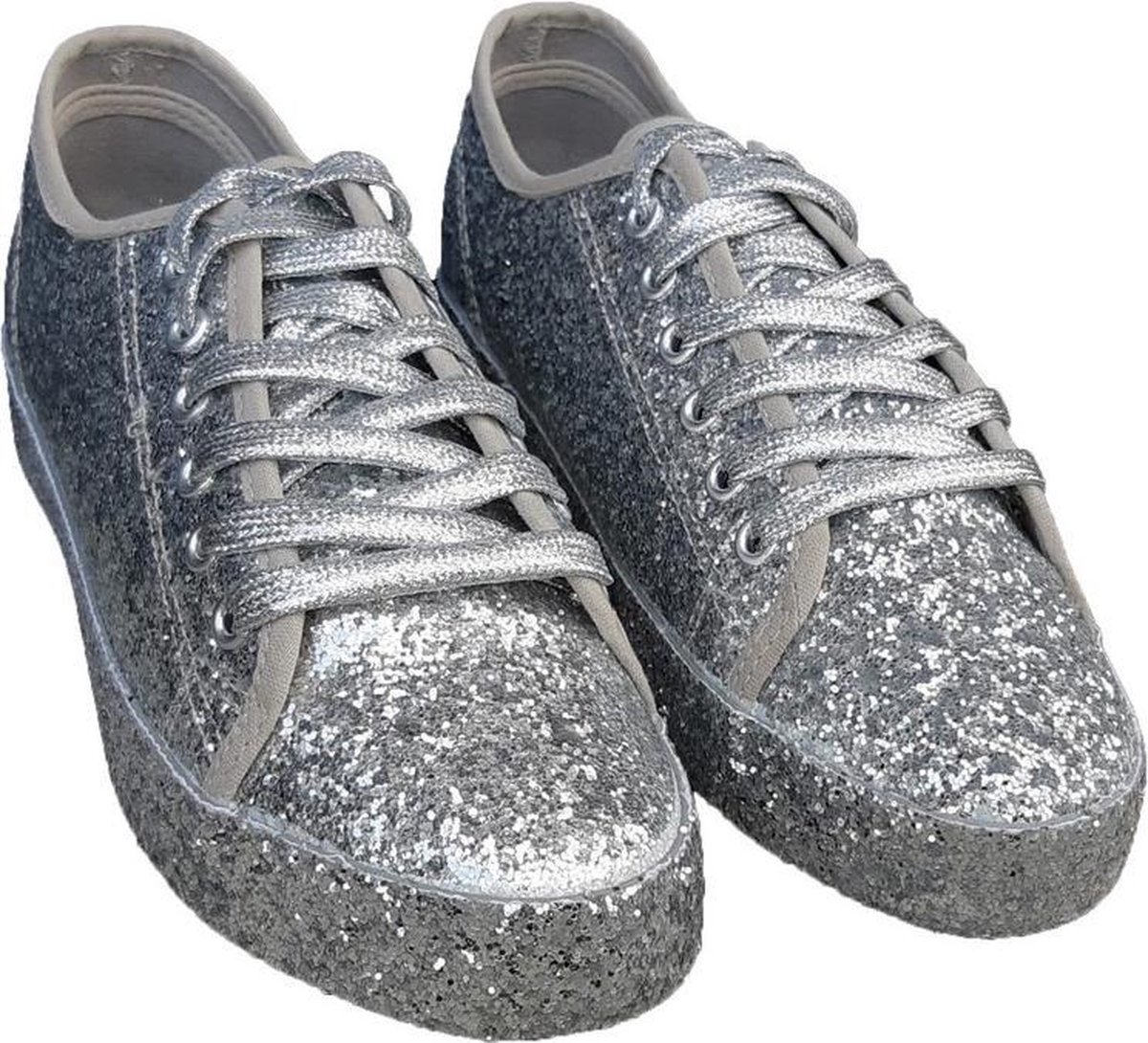 Zilveren glitter disco sneakers/schoenen voor dames 39 | bol