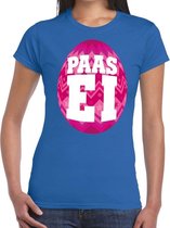 Paasei t-shirt blauw met roze ei voor dames M