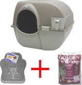 Omega Paw Zelfreinigende Kattenbak Startpakket - L - Bruin - incl. Kattenbakmat + Kattenbakvulling 7 kg