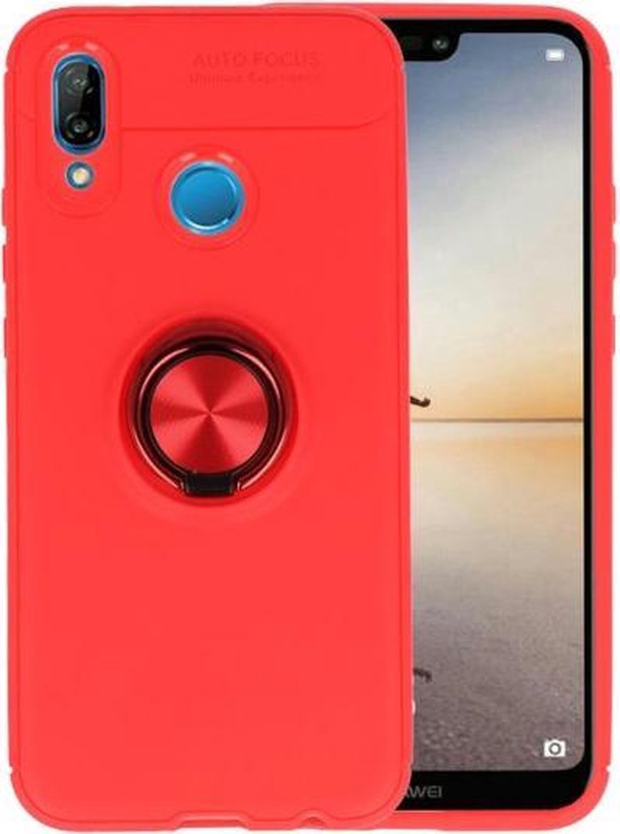 Rood Zacht TPU met Ringhouder hoesje voor Huawei P20 Lite