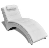 Chaise longue met kussen gewelfd kunstleer wit (incl. vloerviltjes)