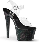 Pleaser - SKY-308MG Sandaal met enkelband, Paaldans schoenen - Paaldans schoenen - 38 Shoes - Zwart/Transparant