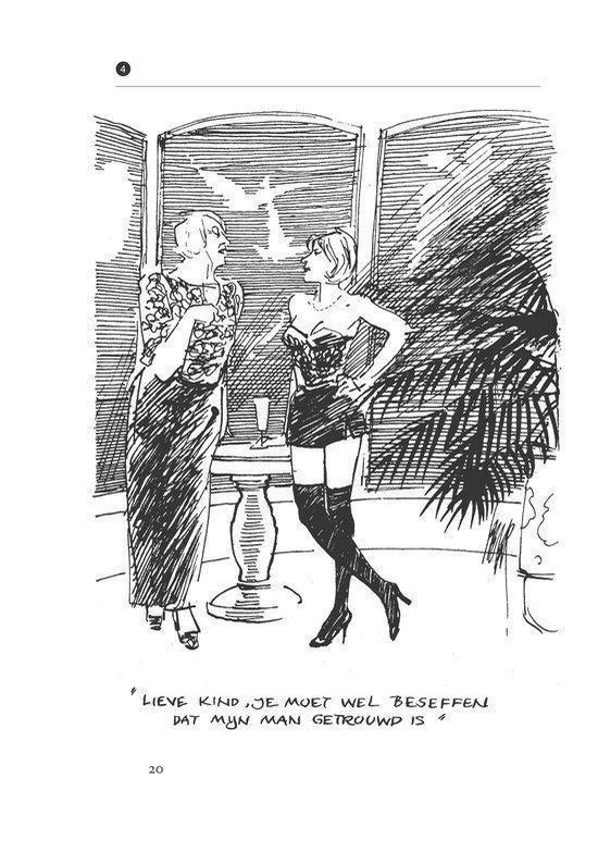 Twee vrouwen in gesprek. Eén draagt een lange jurk, de ander een korset met shorts en hoge laarzen.