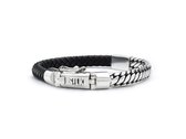 SILK Jewellery - Zilveren Armband - Bold - 854BLK.21 - zwart leer - Maat 21