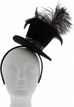 Zac's Alter Ego Haarband Black top hat with feather Zwart
