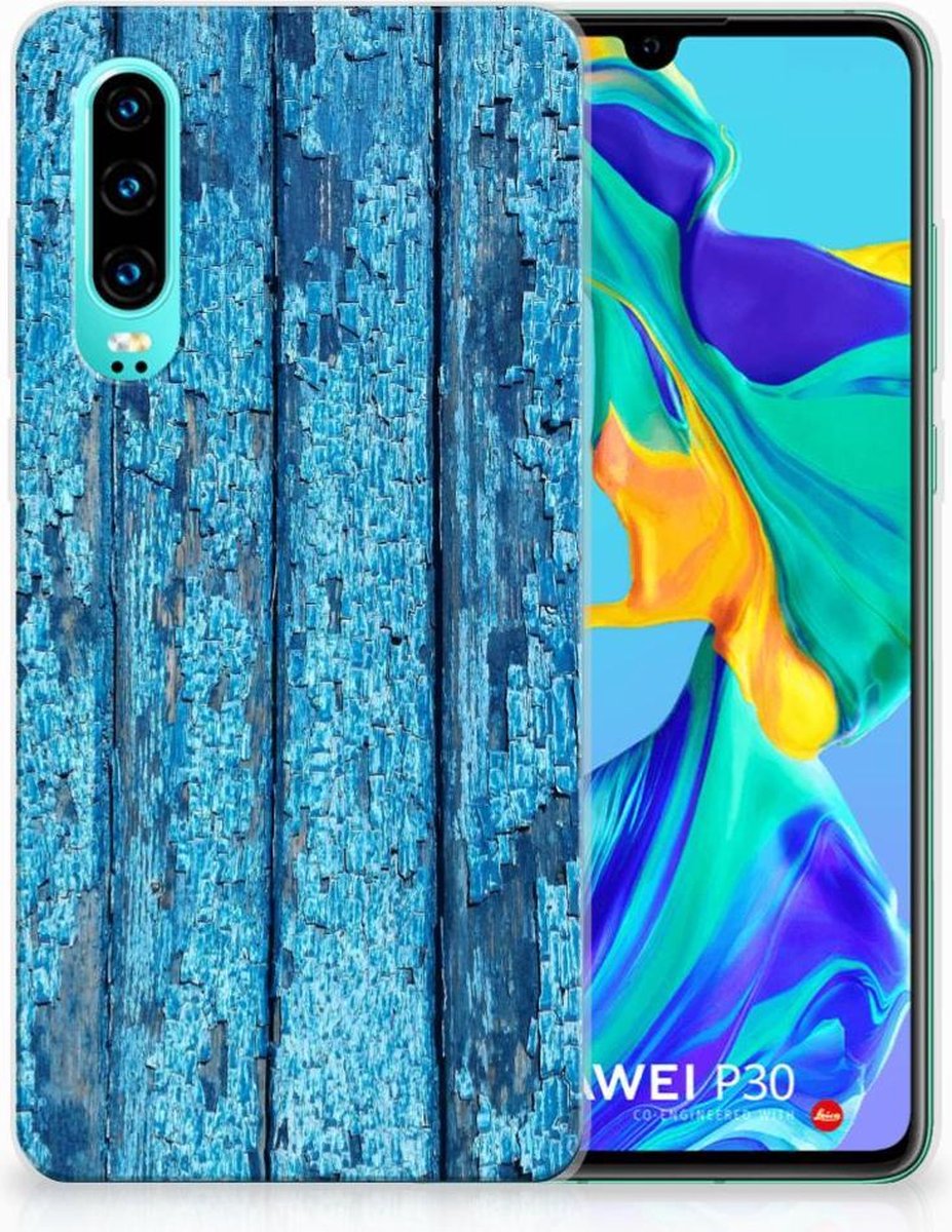 Huawei P30 Bumper Hoesje Wood Blue