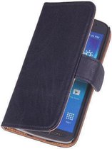 BestCases Navy Blue Luxe Echt Lederen Booktype Cover HTC One Mini M4