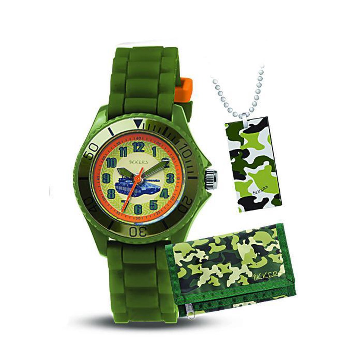 Tikkers Kids Green Tank horloge met hanger en etui portemonnee