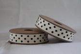 Ribbon lint band 3 meter creme met zwarte polka dot
