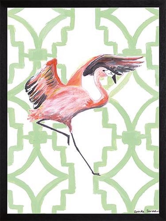 Wanddecoratie 30x40 Flamingo Groen