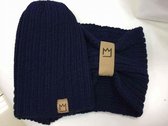 Beanie Set - Muts en Sjaal - Donker Blauw: De Winter Favoriet! - Voor kinderen vanaf 3 tot ongeveer 9 jaar.