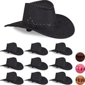 Relaxdays 10x Cowboyhoed zwart - western hoed - carnavalshoed - cowboy accessoires
