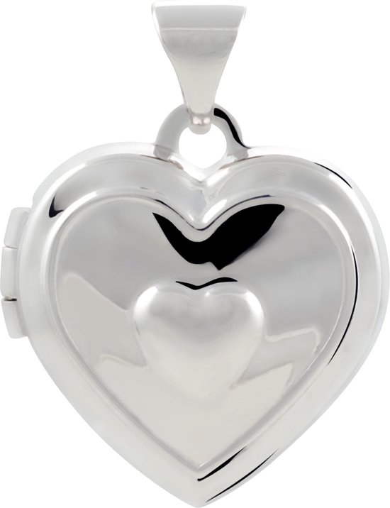 Silver Lining medaillon - zilver - 16 x 14 mm - hart - bewerkt - gerodineerd