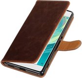 Pull Up TPU PU Leder Bookstyle Wallet Case Hoesjes voor Xperia C6 Mocca