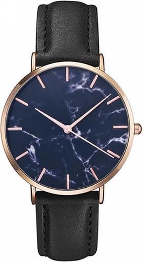 Marmer Horloge Zwart-Rosegoud - Marble Watch -Kunstleer- 38 mm - I-deLuxe  verpakking | bol.com
