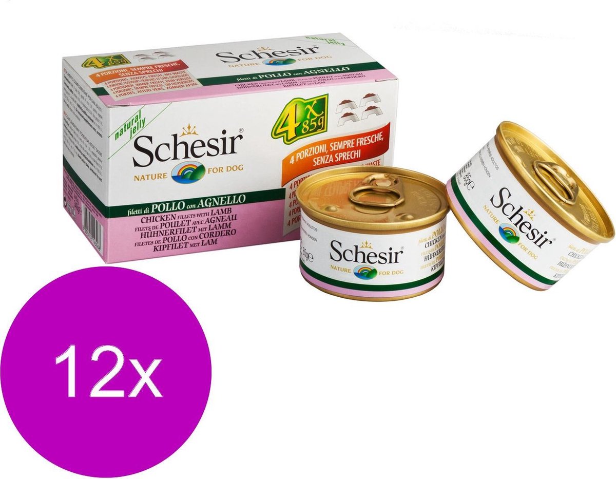 Schesir Schesir Hond Blik Multipack Gelei 4x85 g - Hondenvoer - 12 x Kip&Lam
