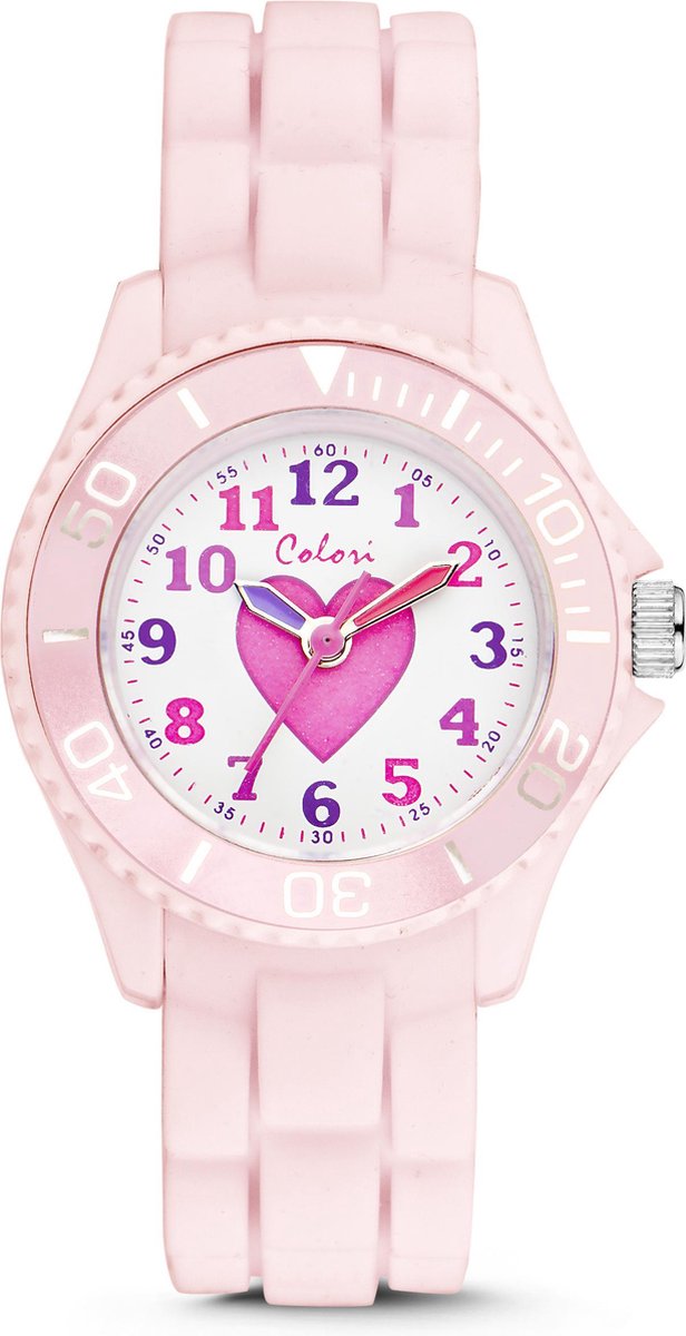 Colori Kidz 5 CLK008 Kinderhorloge met Hart - Siliconen Band - Ø 30 mm -  Roze | bol.com