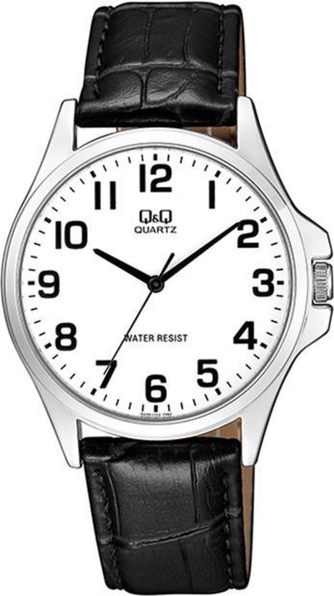 QQ QA06J304Y - Horloge - Heren - Mannen - Leren band - Rond - Metaal - Zwart - Zilverkleurig