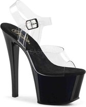 Pleaser Sandaal met enkelband, Paaldans schoenen -38 Shoes- SKY-308 Paaldans schoenen Zwart/Transparant