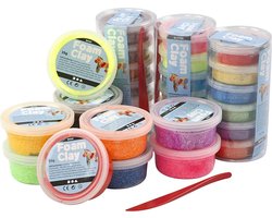Creativ Company Foam Clay® – Zelfhardende Boetseerklei – Metallic, Glitter en Basiskleuren – 28 Potjes – Multicolor