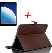 Hoes + Screenprotector geschikt voor iPad Air 10.5 (2019) - Smart Book Case Lederen Hoesje - iCall - Donkerbruin