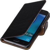 Zwart Krokodil booktype cover hoesje voor Samsung Galaxy J1 Nxt / J1 Mini