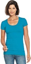 Bodyfit dames t-shirt turquoise met ronde hals - Dameskleding basic shirts L (40)